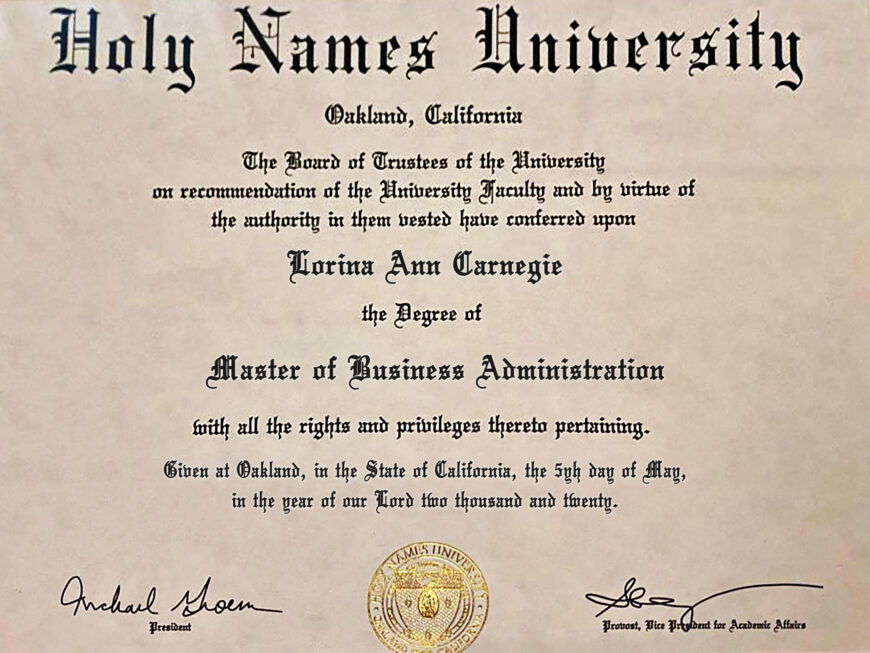 Holy Names University Fake Certificate PSD Template
