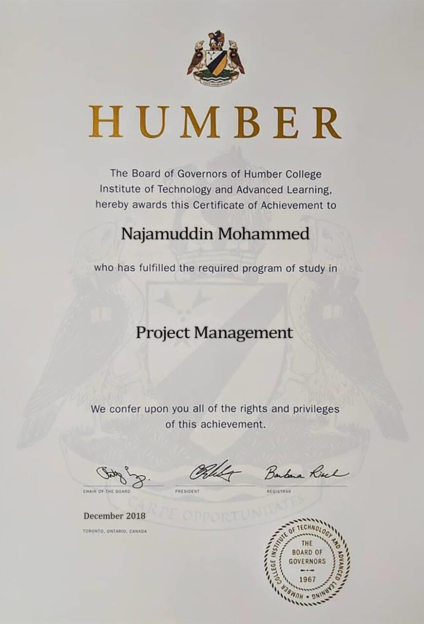 Humber College Certificate PSD Template