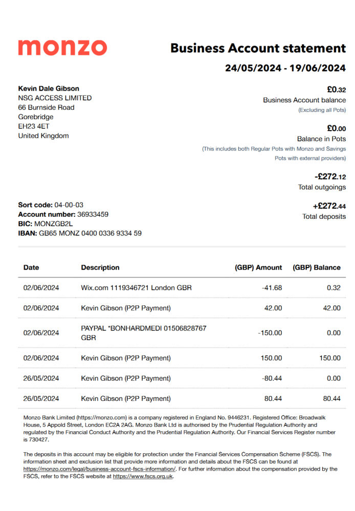 Revolut Business Bank Statement Word And PDF Template (version 2024)