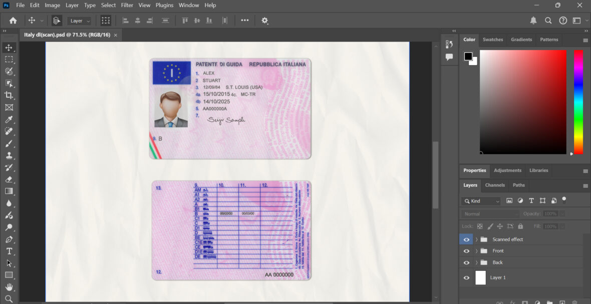 Italy Driver License Template In PSD Format 1 Italy ID Card PSD Template v3