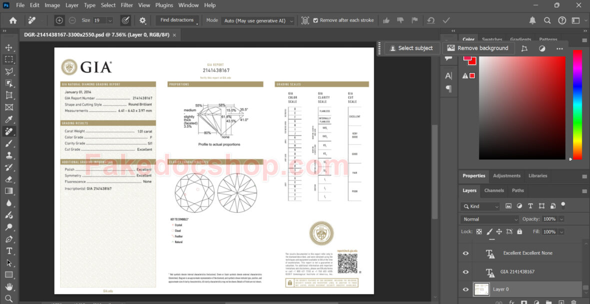 Fake GIA Certificate Fully ditable Diamond Report Template
