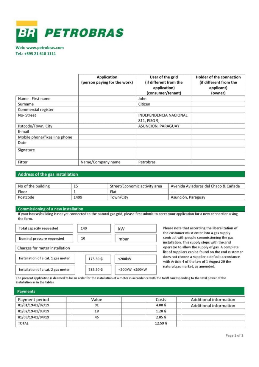 Paraguay Petrobras Paraguay Operations And Logistics Gas Company Utility Bill Template