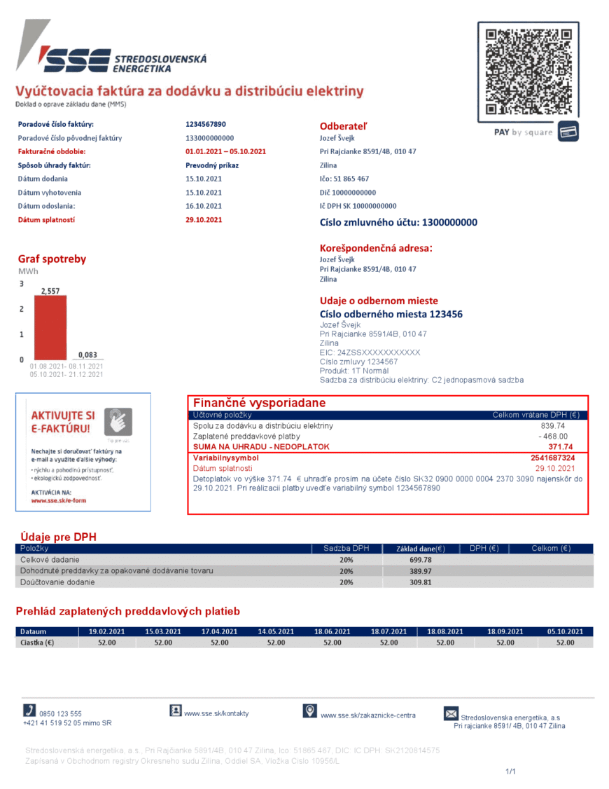 Slovakia Stredoslovenka Energetika Utility Bill Word And PDF Template