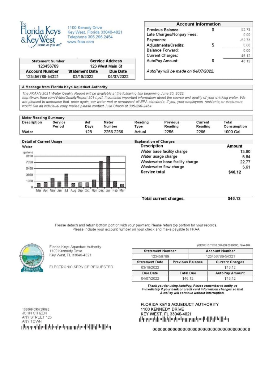 USA Florida Florida Keys Utility Bill Template In Word And PDF Format