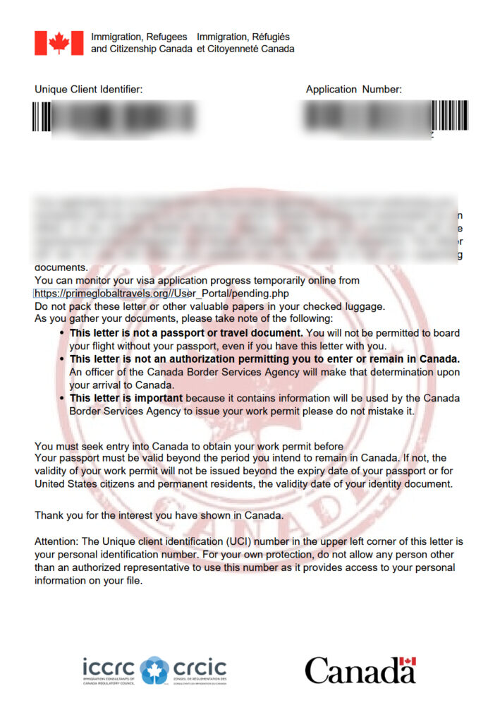 Canada Work Permit Approval Letter Template in Word and PDF Format