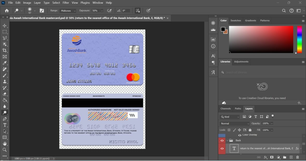 Ethiopia Awash International Bank MasterCard Credit Card PSD Template