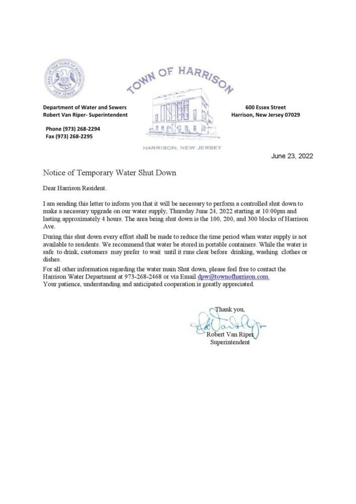 USA New Jersey Town Of Harrison Utility Water Shut Off Nnotice Word And PDF Template