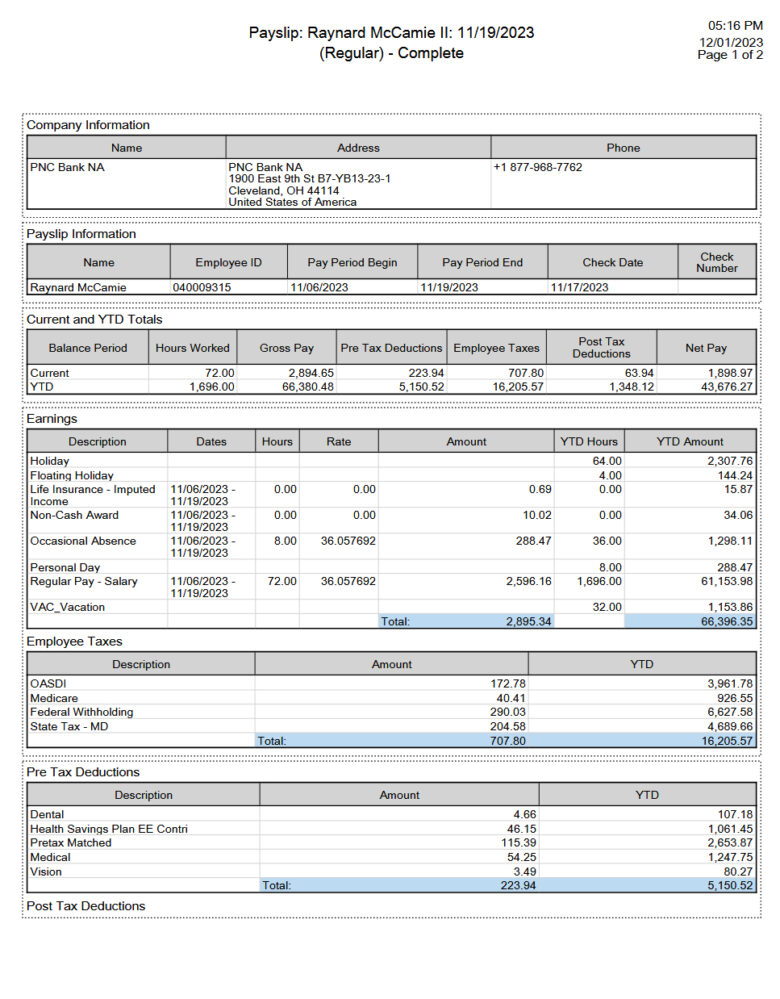 United States Pay Stub Template in Word and PDF Format