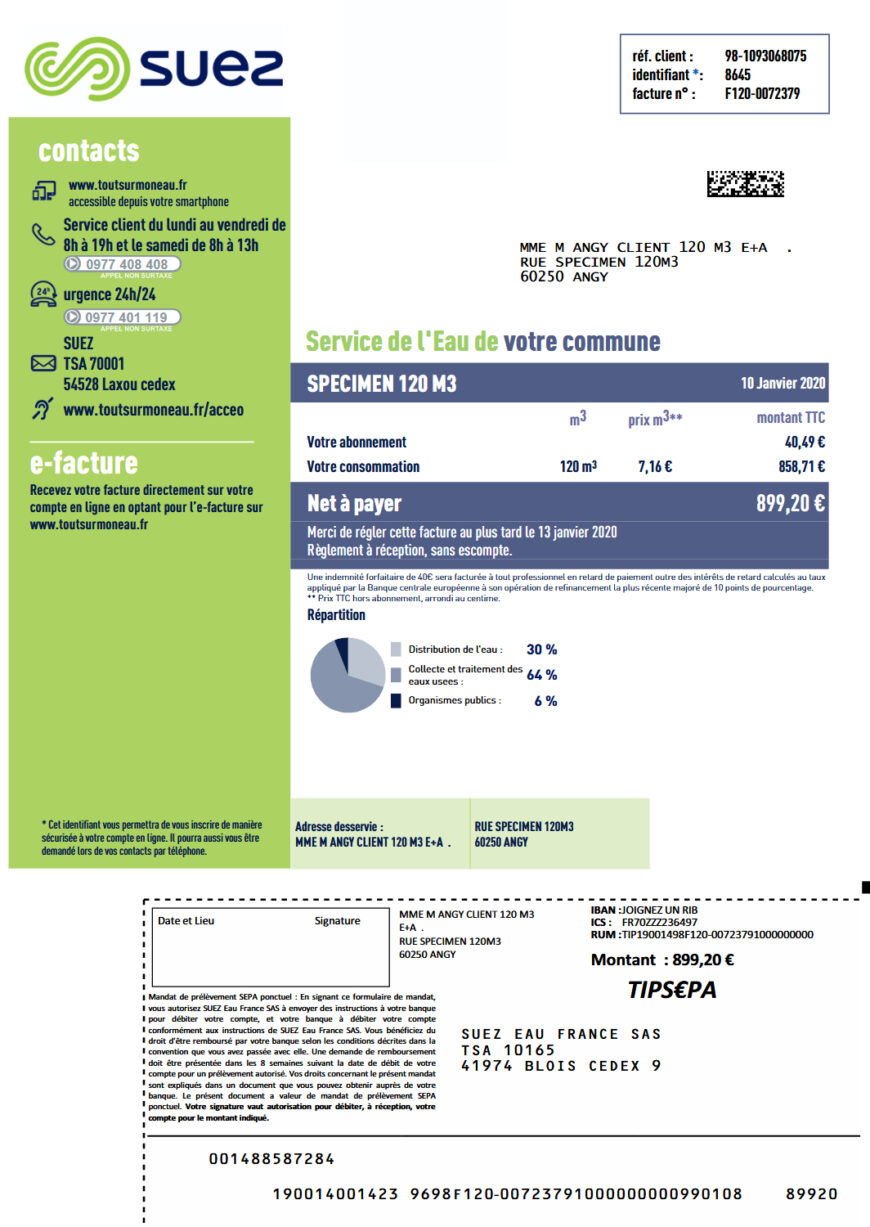 France SUEZ Eau Utility Bill Template in Word and PDF Format