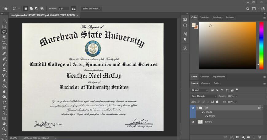 Authentic Looking Editable Certificate From Morehead State University PSD Template