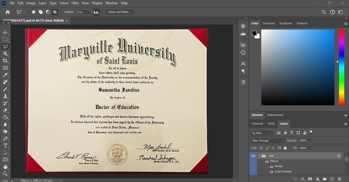 Authentic Looking Fake Certificate From Maryville University PSD Template