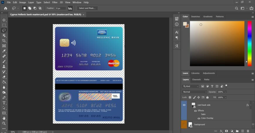 Cyprus Hellenic Bank MasterCard Credit Card PSD Template