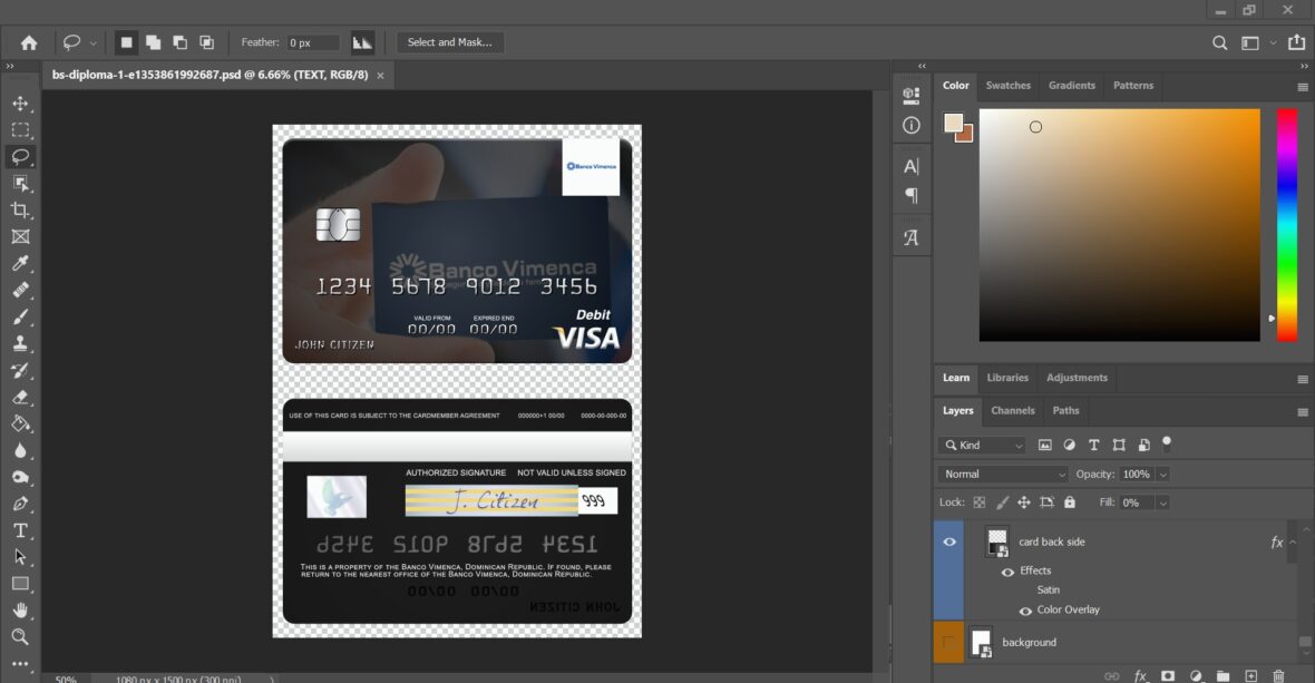 Dominican Republic Banco Vimecan Visa debit Card Template