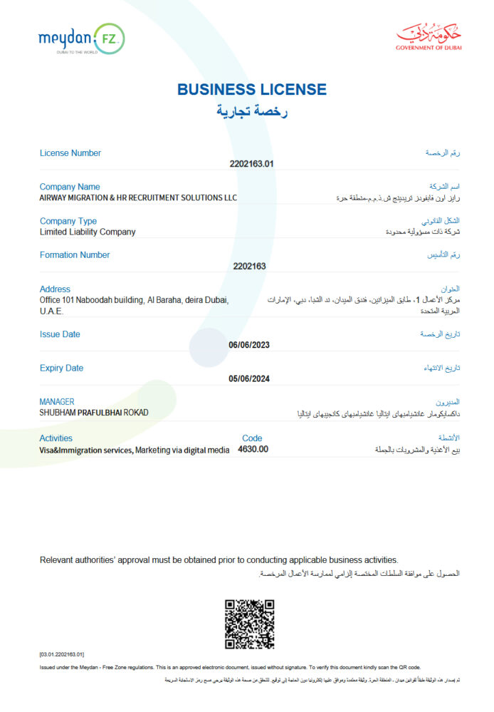Dubai Trade License Template in Word and PDF Format