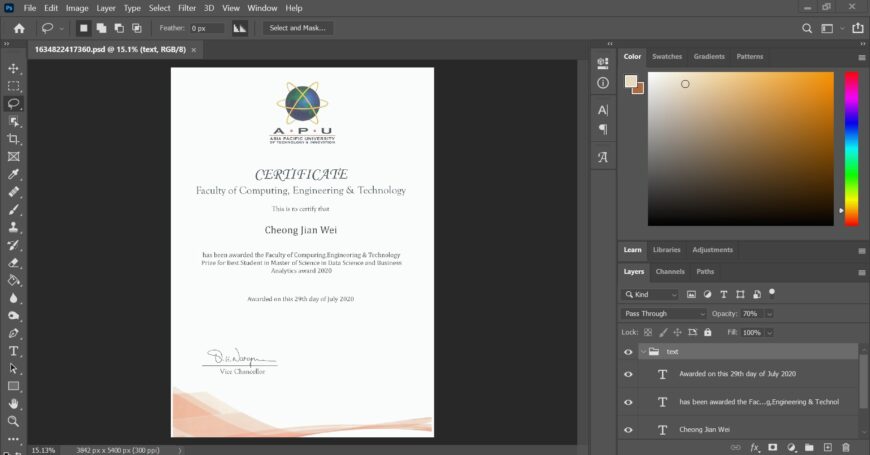 Fake Certificate From Asia Pacific University PSD Template