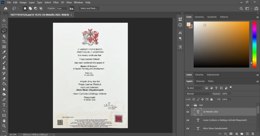 Fake Certificate From Cardiff University PSD Template