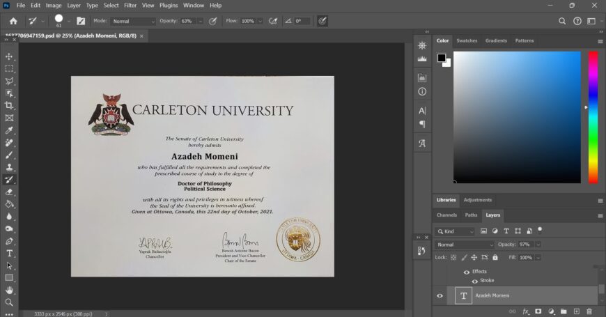 Fake Certificate From Carleton University PSD Template 1