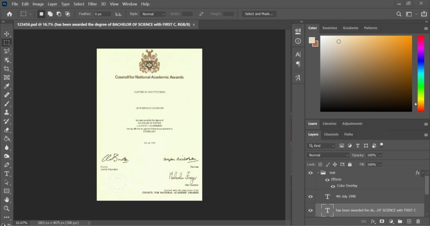 Fake Certificate From Council For National Academic Awards University PSD Template