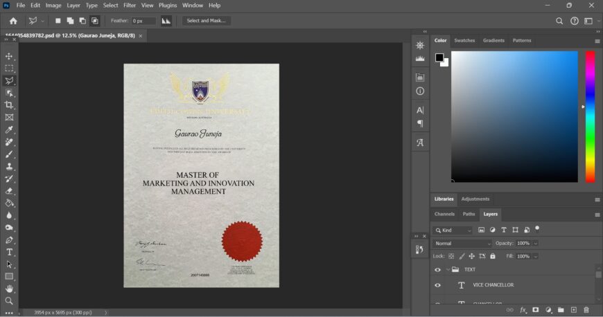 Fake Certificate From Edith Cowan University PSD Template