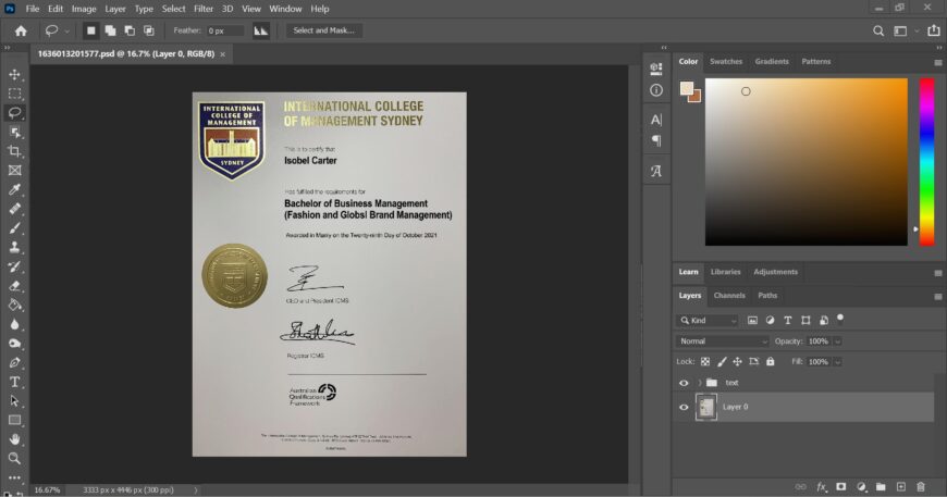 Fake Certificate From ICMS Bachelor PSD Template