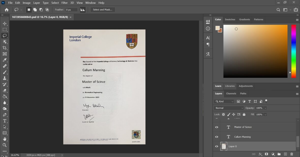 Fake Certificate From Imperial College London PSD Template