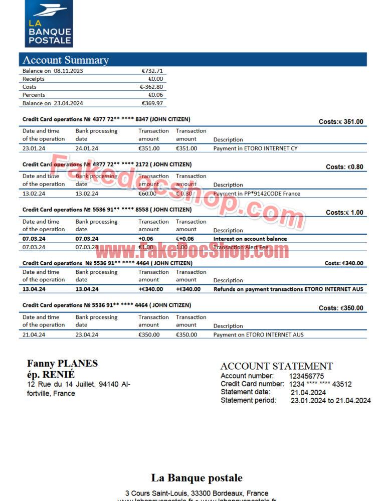 France La Banque Postale E-Statement Template in Word and PDF Format