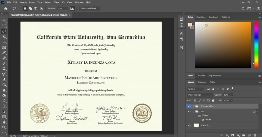 Free Download Fake Certificate From California State University San Bernardino PSD Template