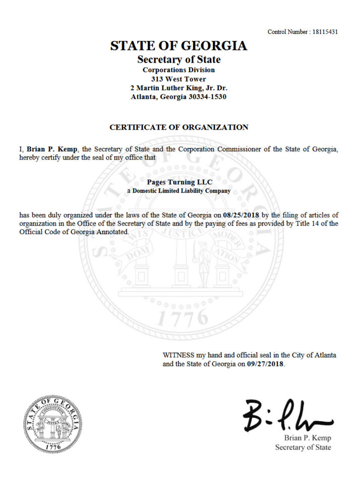 Georgia LLC Certificate of Organization Template in Word and PDF Format