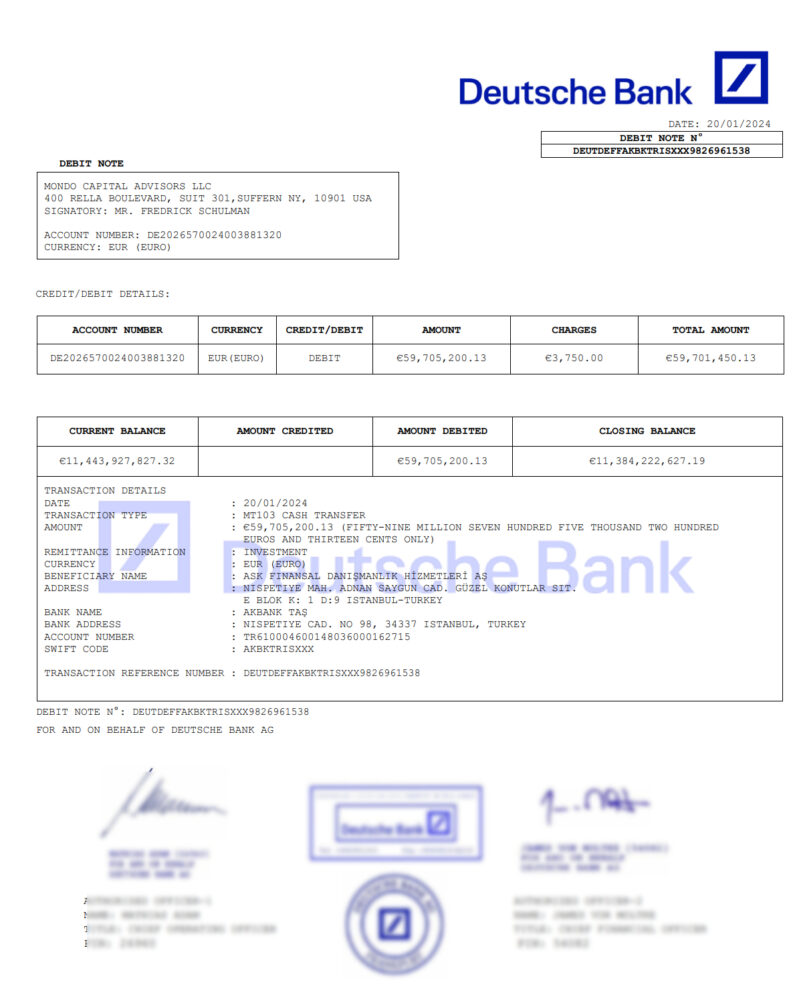 Germany Deutsche Bank Debit Note Template in Word and PDF Format