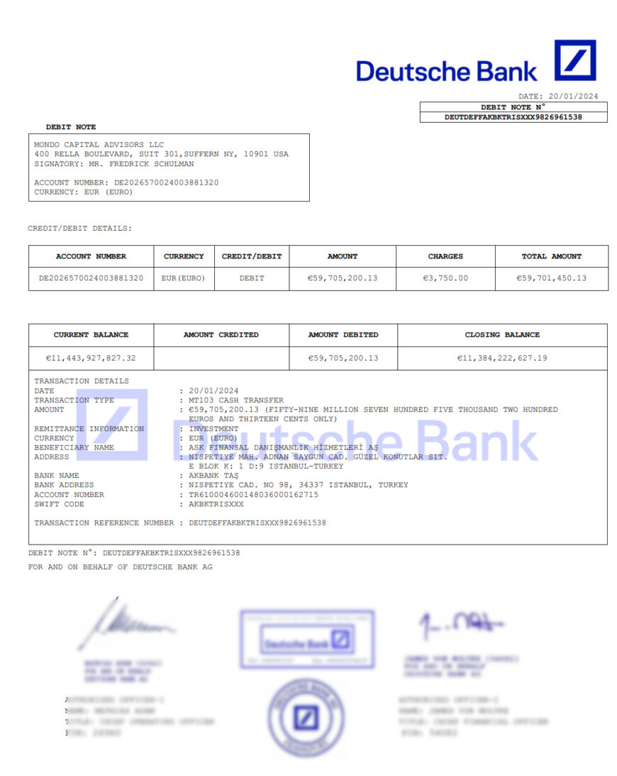 Germany Deutsche Bank Debit Note Template in Word and PDF Format