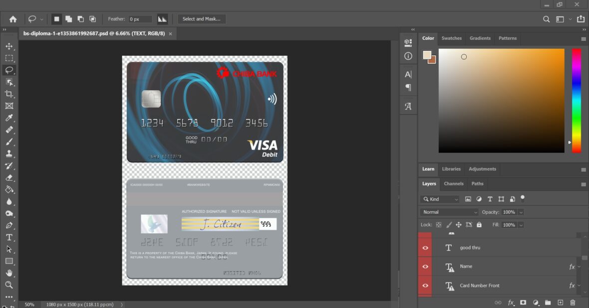 Japan Chiba Bank Visa Card PSD Template