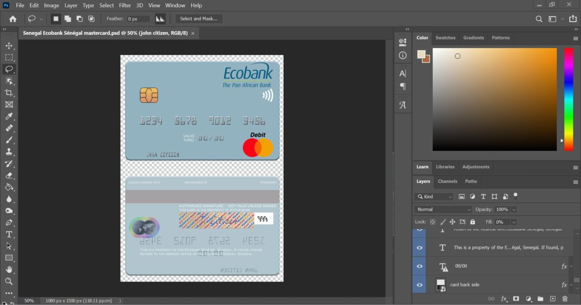 Senegal Ecobank Senegal MasterCard PSD Template