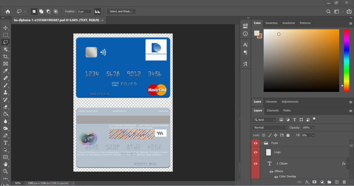Senegal The International Commercial Bank MasterCard PSD Template