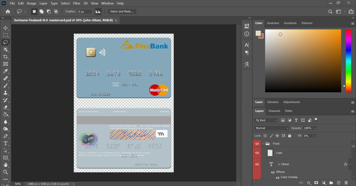 Suriname Finabank N.V. MasterCard Templates In PSD Format