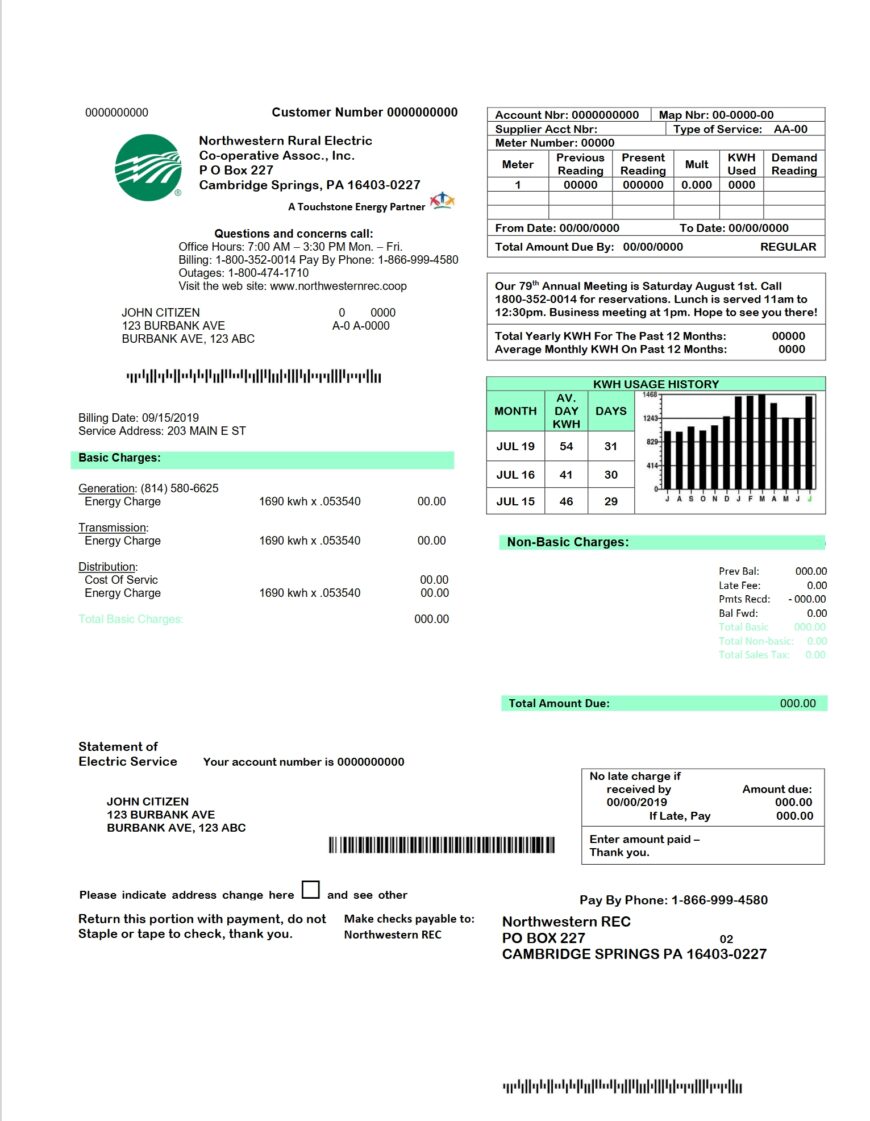 USA Northwestern Rural Electric Utility Bill Word And PDF Template