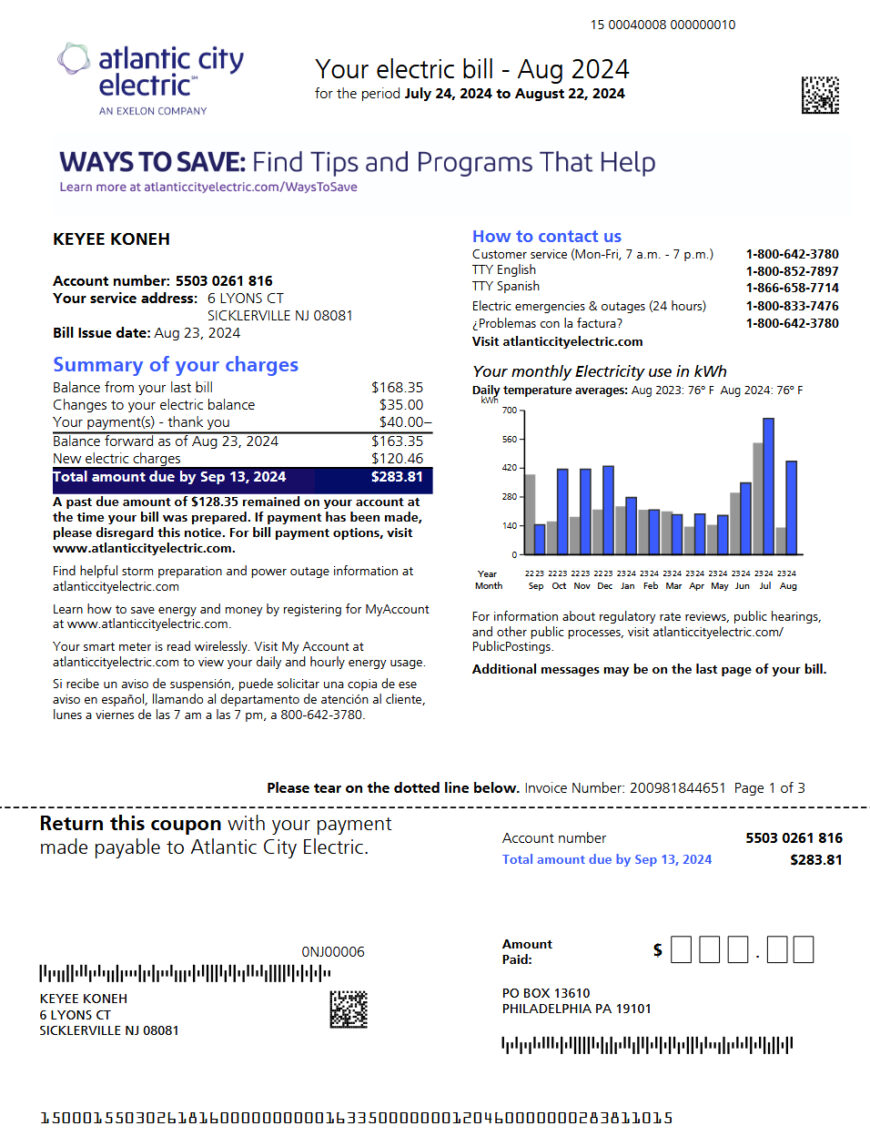 United States Atlantic City Electric Template in Word and PDF Format