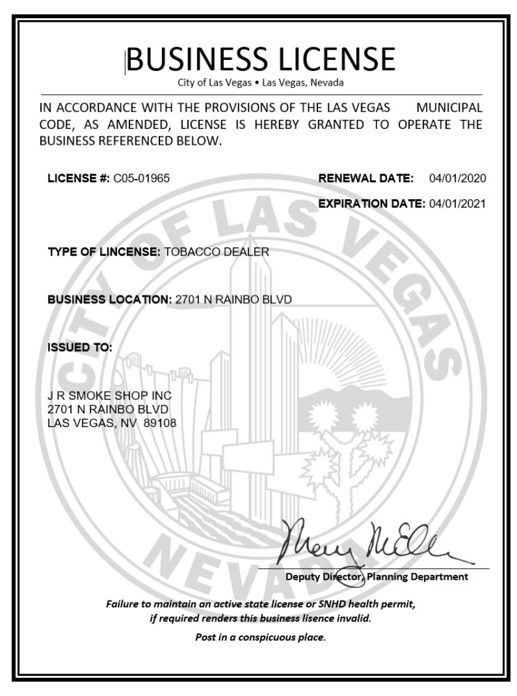 United States City of Las Vegas Business License Template in Word and PDF Format
