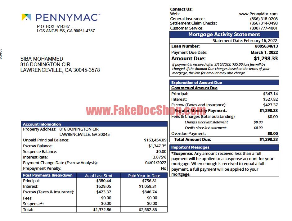 United States PennyMac Loan Services Template in Word and PDF Format