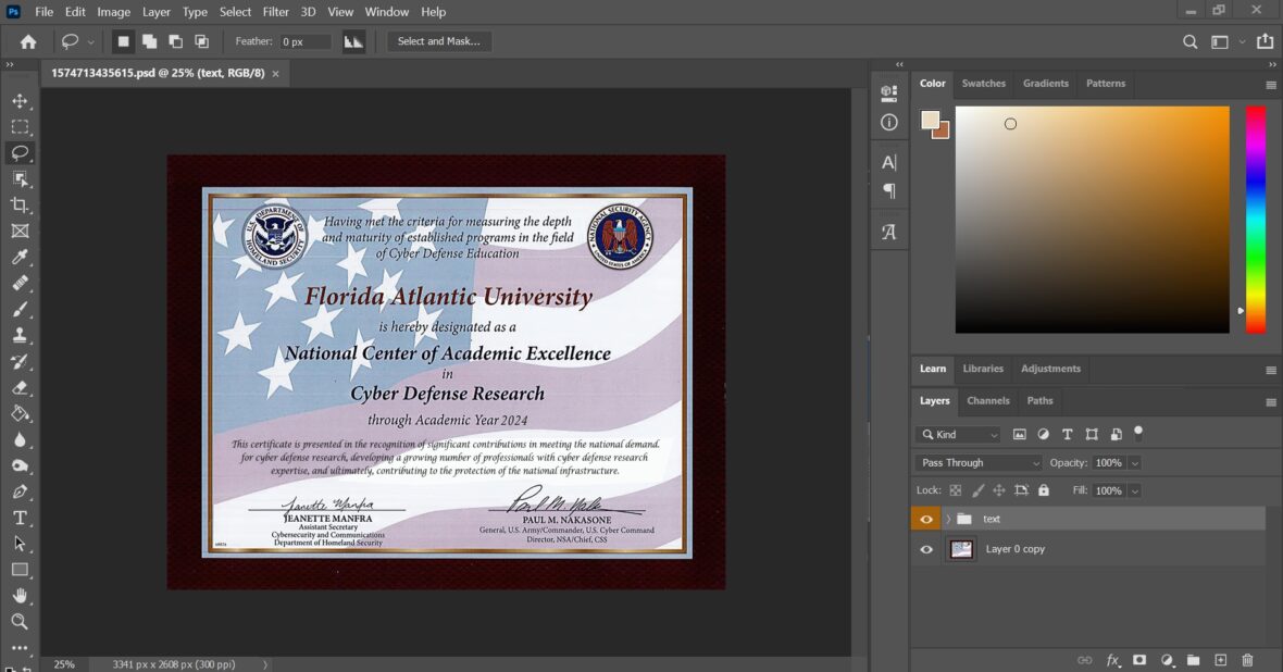 Authentic Looking Fake Certificate From Florida Atlantic University PSD Template