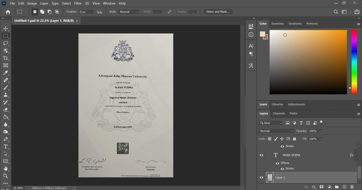 Authentic Looking Fake Certificate From Liverpool John Moores University PSD Template