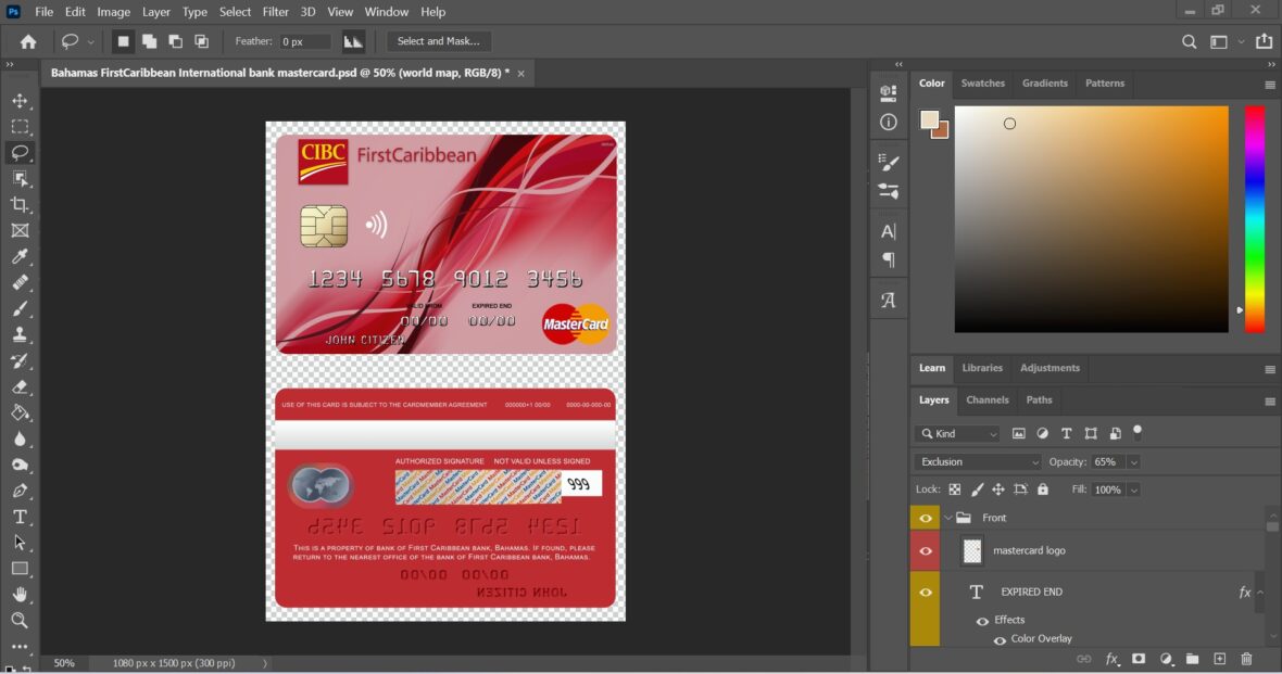 Bahamas First Caribbean Bank MasterCard Credit Card PSD Template