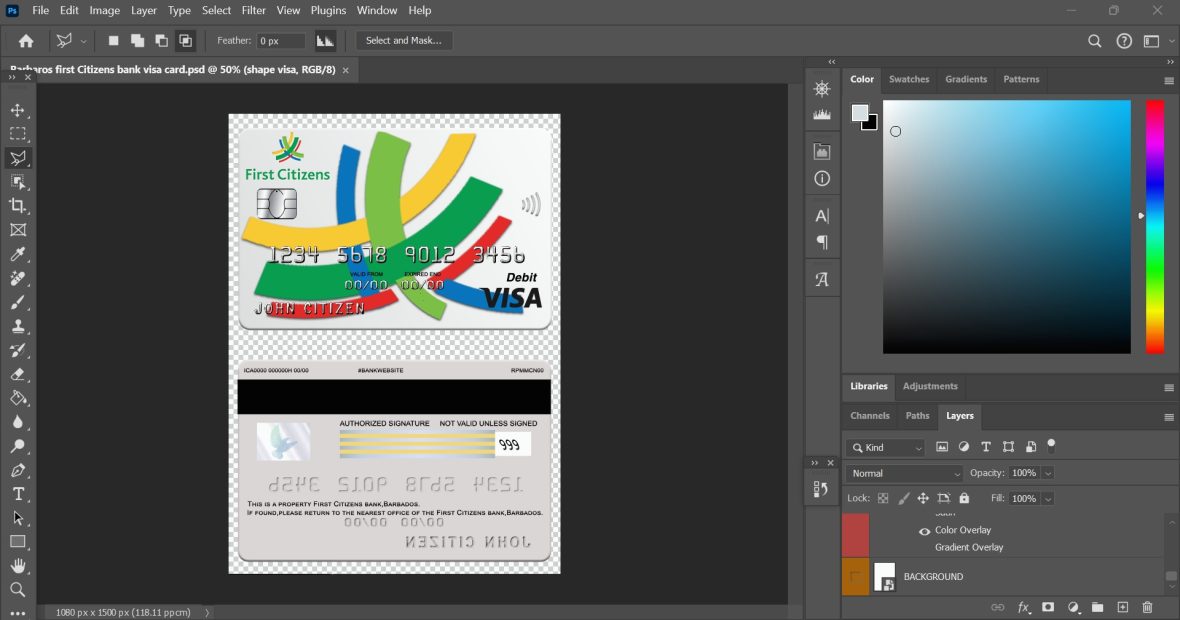Barbados First Citizens Bank Visa Card PSD Template