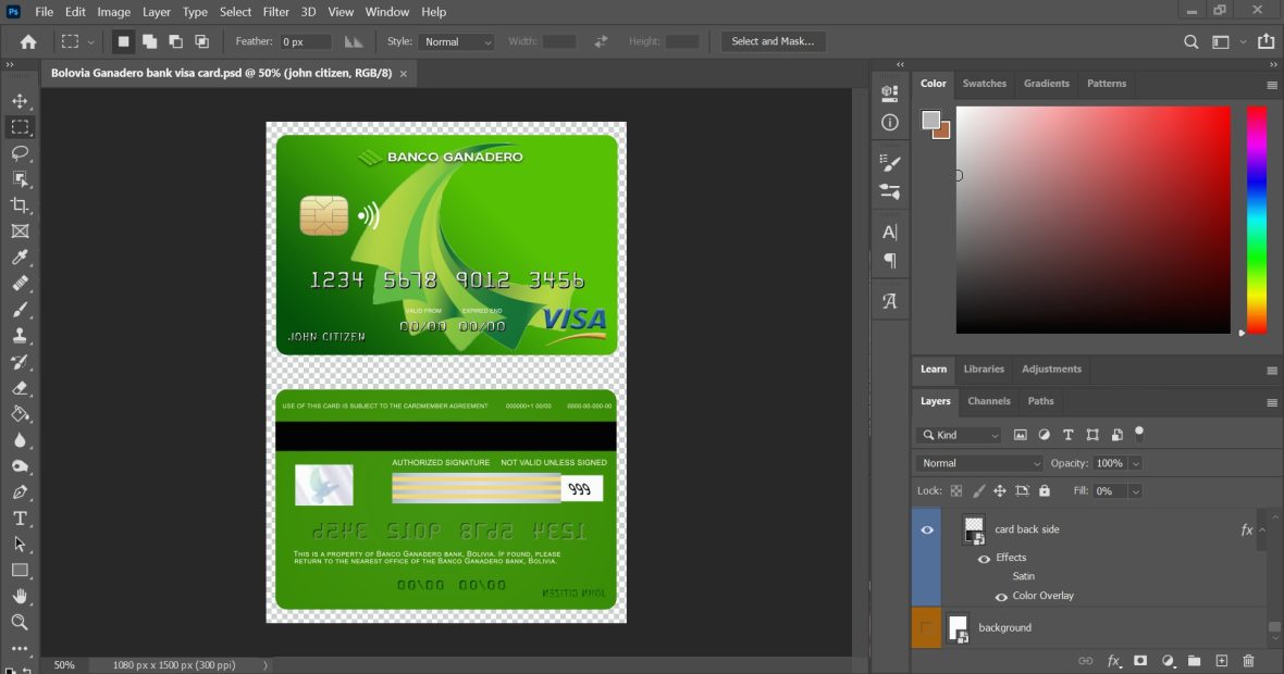 Bolivia Ganadero Bank Visa Card PSD Template