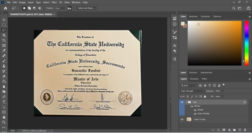 California State University Sacramento Certificate PSD Template
