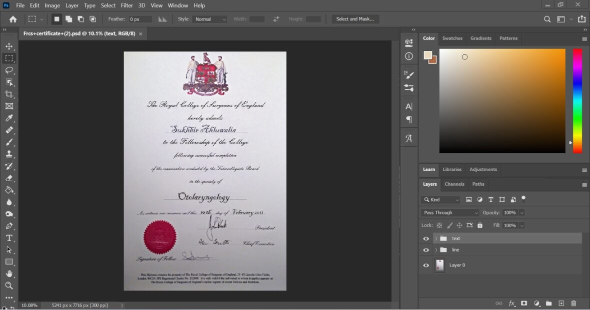 College Of Surgeons Of England Certificate PSD Template