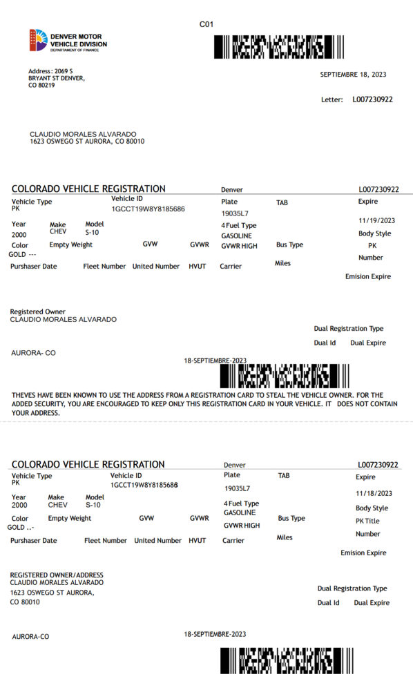 Colorado cartitle Template in Word and PDF Format