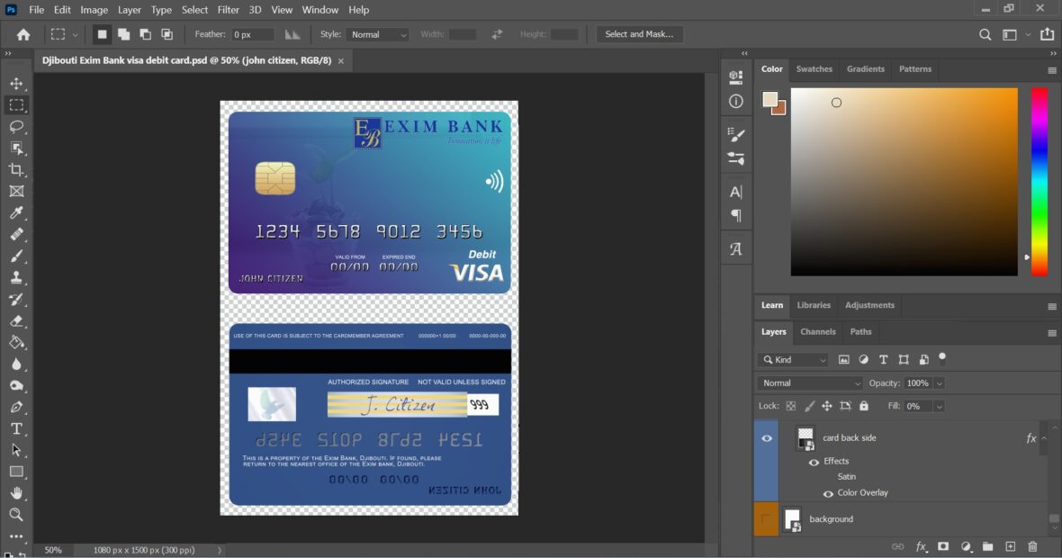 Djibouti Exim Bank Visa Debit Card PSD Template