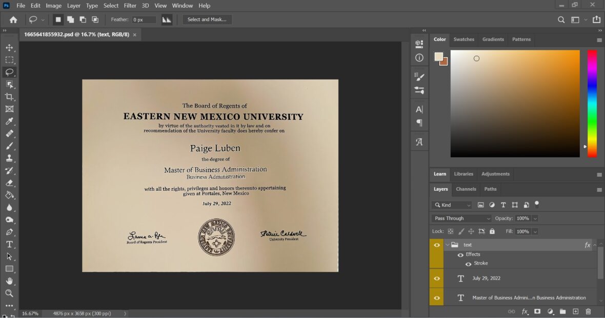 Eastern New Mexico University Certificate PSD Template