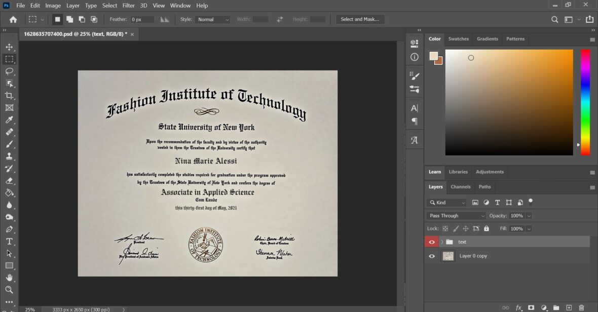 Fashion Institute Of Technology Certificate PSD Template