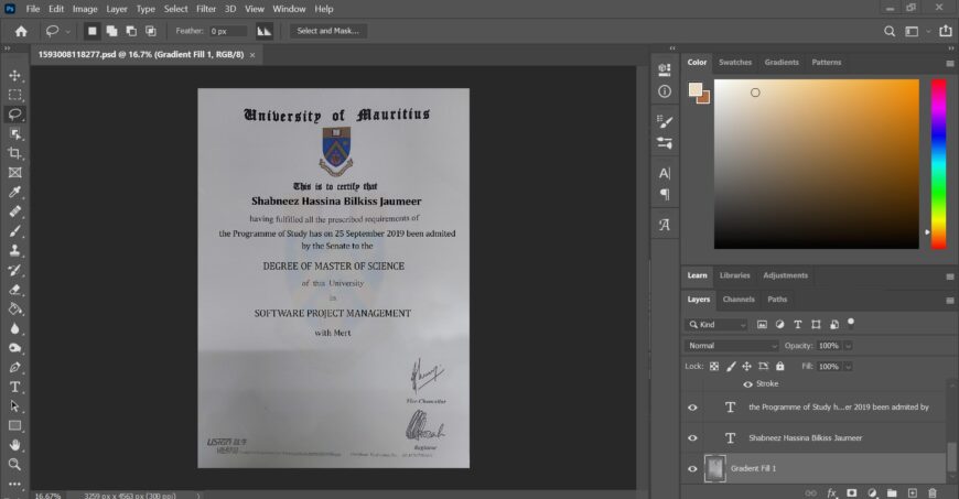 Free Download University Of Mauritius Certificate PSD Template